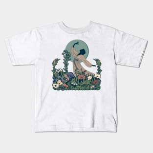 Spiritual Design Woman Dancing under Moon Kids T-Shirt
